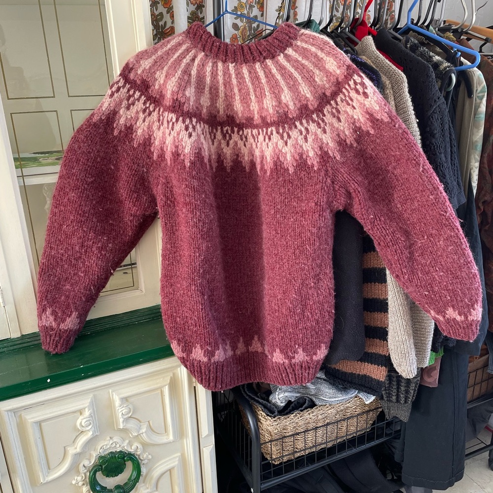 Cozy Nordic Yoke Sweater - Rose Pink